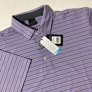 NWT Dunning Golf Performance Polo Shirt‎ Purple Striped Men's Size Large